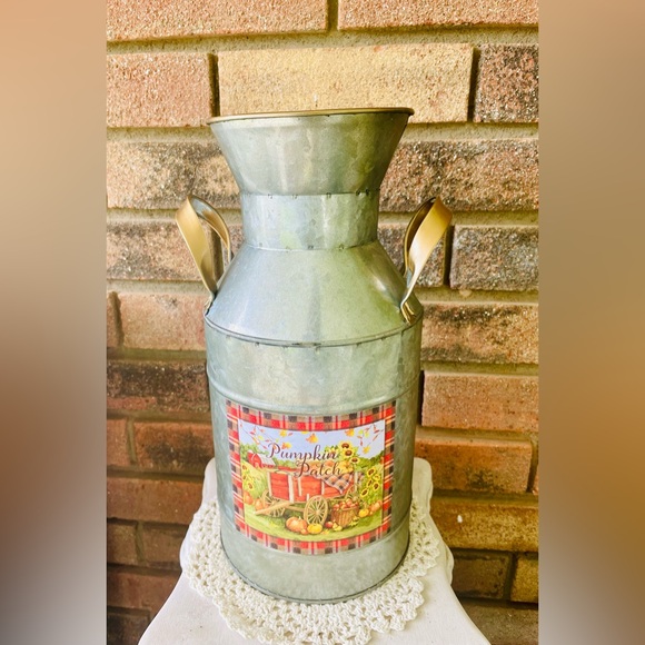 *Galvanized Metal Harvest Milk Can, 12” Pumpkin Patch - Picture 7 of 11